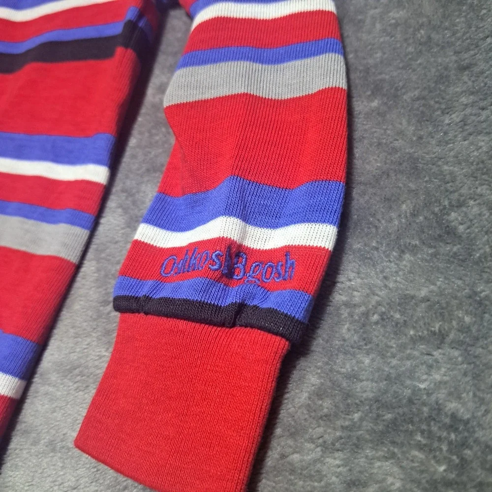 VTG OshKosh B'gosh Boys 4T Striped Long Sleeve Polo Shirt Red Blue USA Retro Kid